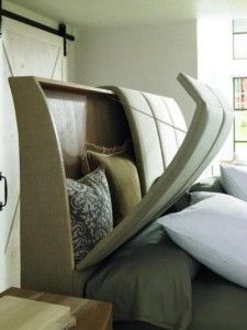 Headboard Storage Idea For Small Space Living Caracole Furniture, Bedroom Bed Design, Headboard Storage, Remodel Bedroom, Design Case, Bedroom Storage, 인테리어 디자인, Small Bedroom, Bed Design