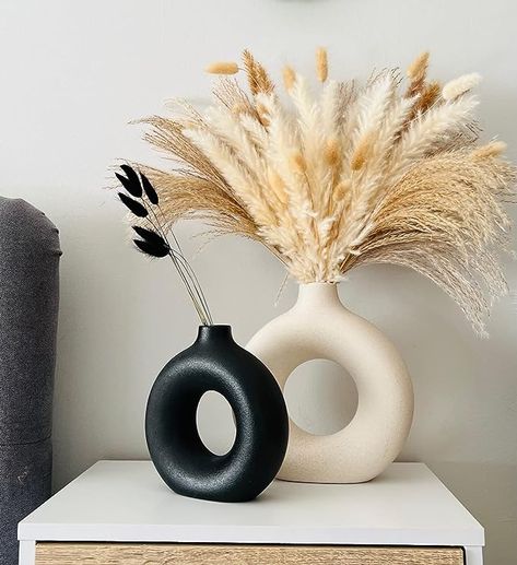 Aesthetic Vase, Donut Circle Vase With Hole, Japandi Home Decor - Aesthetic home decor Aesthetic Vase, Vase Aesthetic, Circle Vase, Vase Cute, Black Ornaments, Cute Vase, Japandi Home Decor, Black Ceramic Vase, Japandi Home