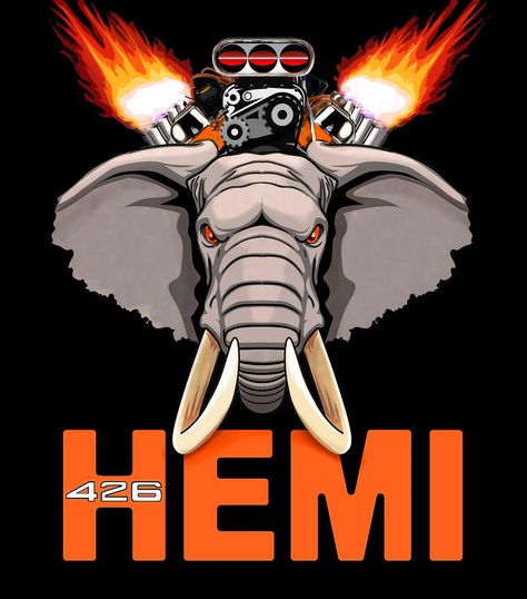 426 Hemi elephant Logo "The 426 Hemi was a massive engine. Hence the term elephant." Old Muscle Cars, Dodge Muscle Cars, Mopar Cars, Mopar Muscle Cars, Elephant Logo, Garage Art, Mopar Muscle, Triumph Motorcycles, Rat Rods