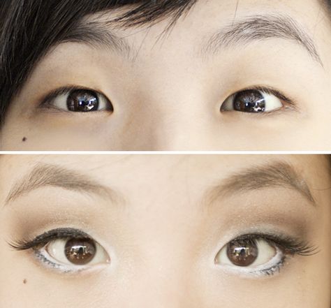 create a double lid using only makeup! for asian girls with monolids :)  http://hellobeauty.ph Asian Makeup Before And After, Double Lids, Double Eyelids, Monolid Eye Makeup, Monolid Eyes, Monolid Makeup, Asian Makeup Looks, Dark Eyeshadow, Double Eyelid