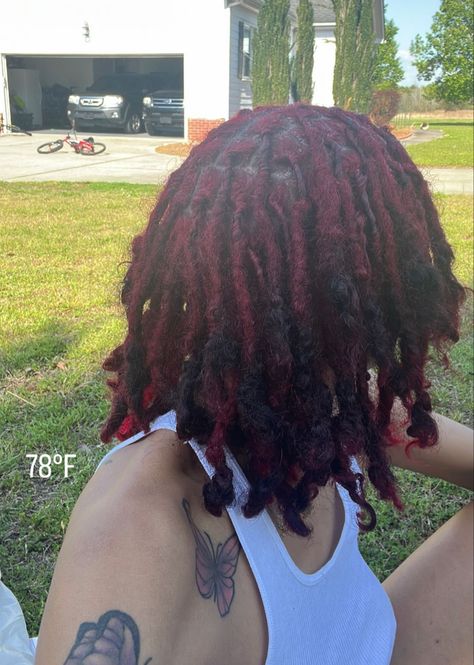 Black And Burgundy Locs, Dark Red Locs, Dread Colors, Locs Ideas, 4c Natural Hairstyles Short, Loc Colors, Hair Dye Videos, Loc Ideas, Loc Goddess