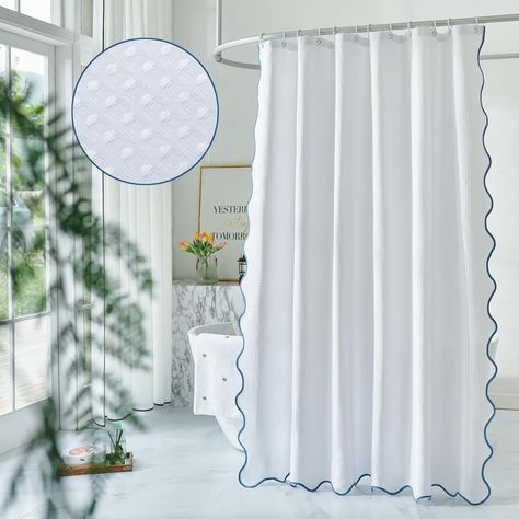 youngseahome White Fabric with Red Scalloped Border Shower Curtain,Boho Chic Cloth Shower Curtain for Bathroom Showers,72 x 84 Inches : Amazon.ca: Home Shower Curtain Boho, Cloth Shower Curtain, Bathroom Showers, Bath Renovation, Boho Shower Curtain, Sewing Furniture, Scalloped Border, Shower Hooks, North Carolina Homes