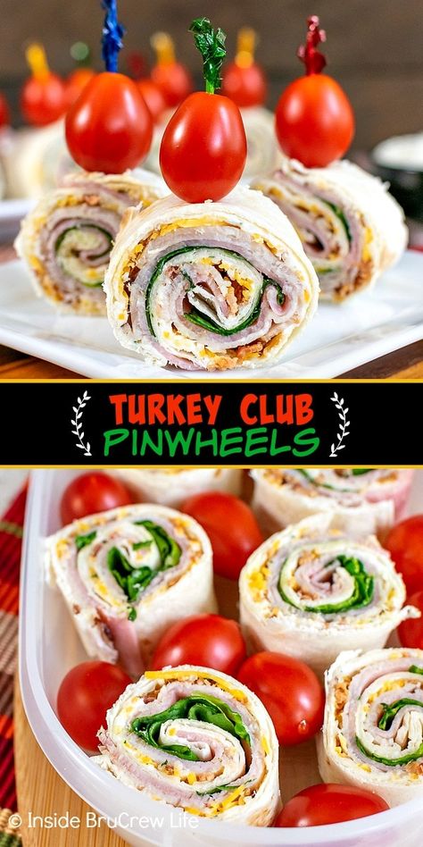 Softball Food Travel, Galentines Lunch Ideas, Turkey Club Pinwheels, Club Pinwheels, Beach Lunches, Roll Appetizers, Galentines Brunch, Meat Roll, Turkey Roll