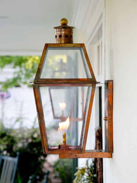 Beautiful natural copper exterior gas light fixture. Copper Front Porch Light, Copper Lights Exterior, Front Porch Flame Light, Cooper Exterior Lights, Copper Outdoor Lights, Front Porch Sconces Exterior Lighting, Copper Light Fixture Outdoor, Copper Gas Lanterns Exterior, Front Exterior Lighting