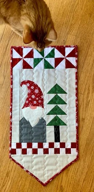 Gnome in the Forest – Small Quilted Wall Hangings, How To Hang Quilts On Wall Ideas, Christmas Applique Patterns Free, Christmas Quilted Wall Hangings, Gnome Quilts, Gnome Table Runner Free Pattern, Gnome Quilt Block, Quilted Gnome Pattern, Gnome Quilt