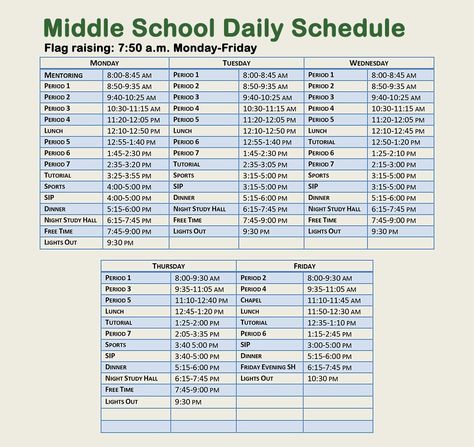 The Middle School daily schedule varies slightly from day to day. Middle School Schedule, High School Schedule, Effective Study Tips, Study Schedule, School Schedule, Day Schedule, Middle Schoolers, High School Classes, Life Experience