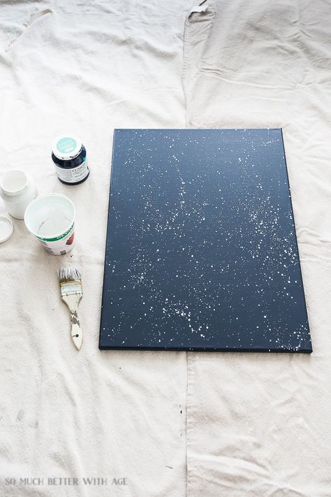 How To Splatter Paint To Make Stars, Galaxy Splatter Painting, Spatter Painting Diy, Diy Splatter Paint Canvas, How To Splatter Paint Canvas, Diy Galaxy Painting, Space Wall Painting, Splatter Paint Canvas, Ceiling Stars