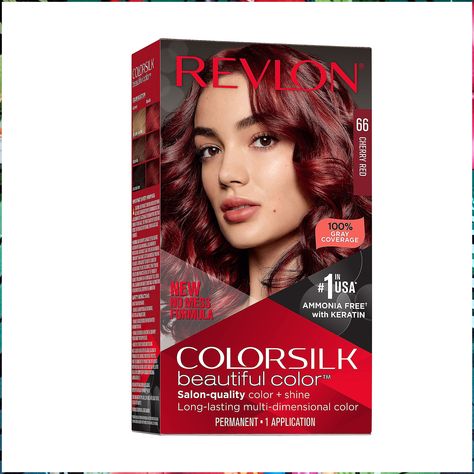 Colorsilk Beautiful Color Permanent Hair Color, Long-Lasting High-Definition Color, Shine & Silky Softness with 100% Gray Coverage, Ammonia Free, 066 Cherry Red, 1 Pack Cherry Red Hair Dye, Revlon Hair Dye, Permanent Red Hair Dye, Cherry Red Hair Color, Beautiful Hair Dye, Long Lasting Hair Color, Ammonia Free Hair Color, How To Dye Hair At Home, Revlon Colorsilk