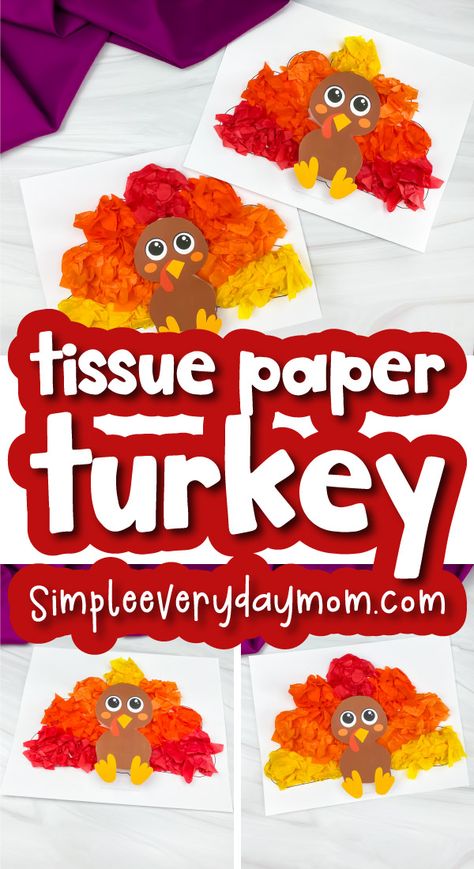 This tissue paper turkey craft is perfect for toddlers and preschoolers. It's an easy project that they can do themselves with little supervision. Give them a pile of tissue paper and glue - then let the creativity begin! This fun activity will get your kids in the mood for Thanksgiving! Download the printable template and make it this November. Tissue Paper Turkey, Turkey Craft For Kids, Paper Turkey, Turkey Activity, Fun Thanksgiving Crafts, Thanksgiving Crafts Preschool, Thanksgiving Turkey Craft, Easy Thanksgiving Crafts, November Crafts