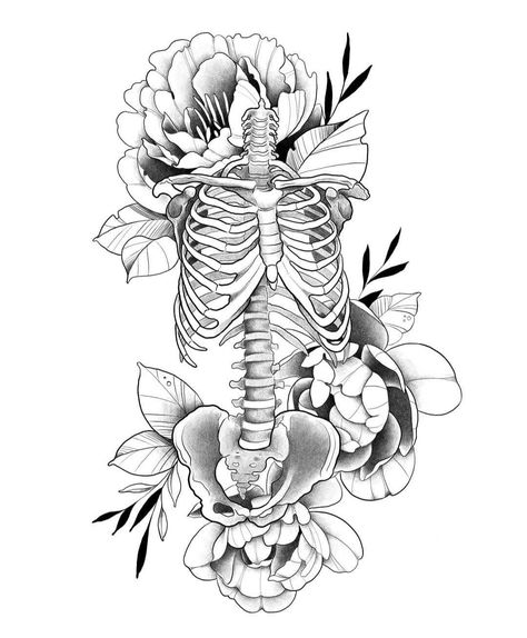 Anatomy Inspired Tattoos, Anatomy Sleeve Tattoo, Floral Skeleton Tattoo, Skull And Flowers Tattoo Design, Aesthetic Anatomy, Pretty Skull Tattoos, Trap Tattoos For Women, Skeleton With Flowers, Skeleton Ideas