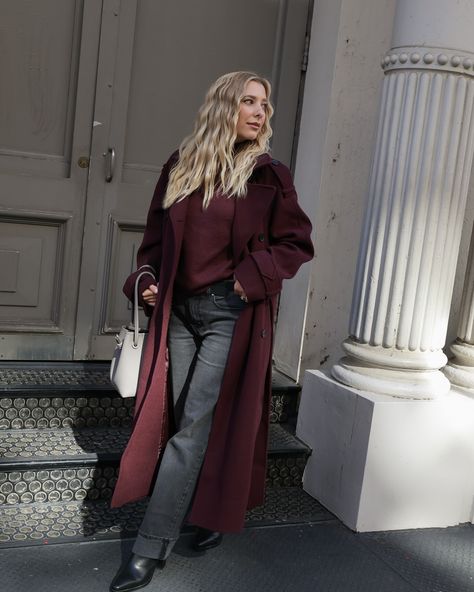 Sourced THE fall outfit 🍇🍷 Comment SHOP below to receive a DM with the link to shop this post on my LTK ⬇ https://liketk.it/4U4A3 . . . . Burgundy coat, burgundy outfit, fall fashion, autumn outfitt #ltkworkwear #ltkseasonal #ltkstyletip Maroon Leather Trench Coat Outfit, Long Burgundy Coat Outfit, Burgundy Trench Coat Outfit, Burgundy Coat Outfit Winter, Maroon Coat Outfit, Burgundy Coat Outfit, Burgundy Cardigan Outfit, Burgundy Trench Coat, Wool Coat Outfit