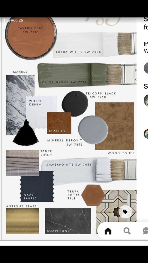 Industrial Living Room Color Palette, Earth Tone Farmhouse Living Room, Black White Wood Color Palette, Kitchen Mood Board Colour Palettes, Counseling Decor, Green Room Colors, Sage Living Room, Earth Tone Living Room, Farmhouse Color Scheme