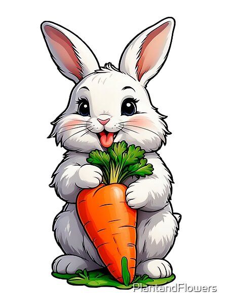 Bunny Eating Carrot, Rabbit Eating Carrot, Magnet Poster, Carrot Drawing, Cute White Bunny, Eating Carrots, Rabbit Eating, Sticker Graphic, Bunny Drawing