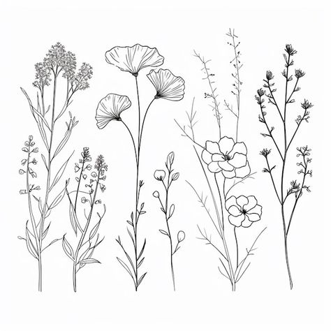 Single Wildflower Drawing, Wild Flowers Line Drawing, Drawings Of Wild Flowers, Wild Flower Drawing Doodles, Wildflower Illustration Simple, Wild Flower Sketches Simple, How To Draw Wild Flowers, Wildflower Sketch Drawings, Wild Flower Drawing Simple