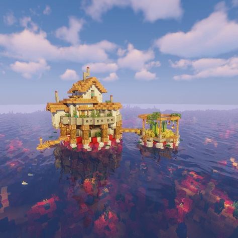 Minecraft Coral Reef House, Minecraft Coral Reef Build, Floating House Minecraft, Minecraft Floating House, Minecraft Coral Reef, Minecraft Palette, Minecraft Underwater, Minecraft Building Guide, Coral House