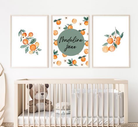 sweet clementine tangerine nursery wall art decor with baby's name, watercolor clementine orange tangerine, 11x14, customizable Tangerine Nursery, Orange Nursery Girl, Clementine Nursery, Greenery Nursery, Peach Nursery, Name Watercolor, Orange Nursery, Clementine Orange, Orange Theme