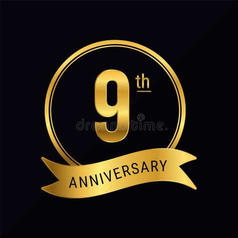 9 Anniversary, Stamp Illustration, 9th Anniversary, Anniversary Logo, Card Invitation, Abstract Vector, Golden Color, Vector Background, Greeting Card