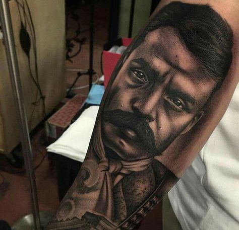 Zapata tattoo Zapata Tattoo, Revolutionary Tattoo, Jesus Tattoo Sleeve, Mayan Tattoos, Mexican Tattoo, Mexican Art Tattoos, Skull Sleeve Tattoos, Skull Sleeve, Gangsta Tattoos