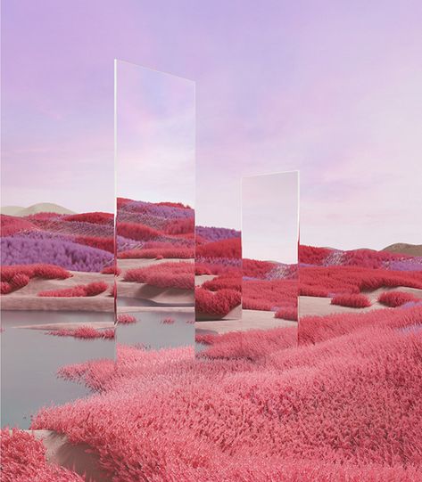 Pink Landscape, Dreamscape Architecture, Nature 3d, 3d Landscape, Dreamy Landscapes, Fantasy Places, Art 3d, Creative Direction, Sound Bar