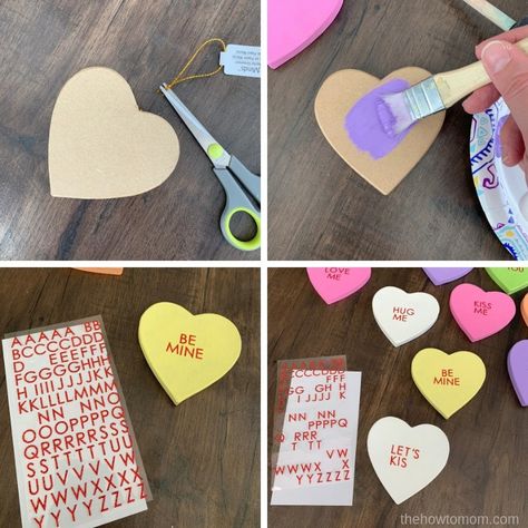 Conversation Heart Wreath DIY - Cute and Easy! Conversation Heart Wreath Diy, Conversational Hearts Decor, Candy Heart Decor Diy, Candy Heart Crafts For Kids, Diy Conversation Hearts Decorations, Conversation Hearts Party Decorations, Giant Conversation Hearts, Diy Candy Hearts Decor, Conversation Heart Decor