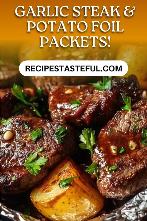 This easy and flavorful recipe for Garlic Steak & Potato Foil Packets combines tender sirloin steak with baby yellow potatoes, seasoned with garlic and Italian herbs. Perfect for quick weeknight dinners or outdoor grilling, these packets make cleanup a breeze! Baby Yellow Potatoes, Potato Foil Packets, Sirloin Steak Recipes, Foil Packet Potatoes, Steak And Potatoes, Foil Packet Dinners, Garlic Steak, Gluten Free Italian, Steak Potatoes