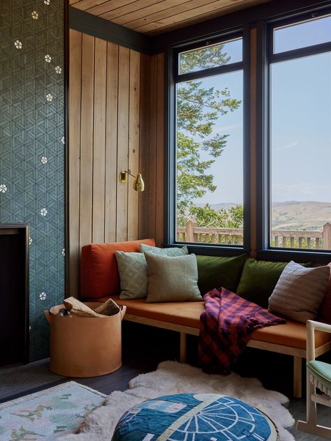 Commune Design | West Marin Retreat Glass Tile Fireplace, Scandinavian Summer House, Heath Ceramics Tile, Alex Riley, Commune Design, Scandinavian Summer, Bedroom Design Trends, Walnut Side Tables, Kitchen Bathroom Remodel