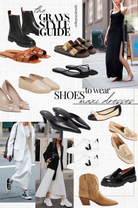 Shoes to Wear With Maxi Dress Maxi Dress Shoes Fall, Flats With Maxi Dress, Maxi Dress With Flats, Shoes To Wear With Maxi Dress In Fall, Shoes To Wear With Maxi Dress, Shoes With Maxi Dress, Flats With Dress, Maxi Dress With Sneakers, Maxi Dress Shoes