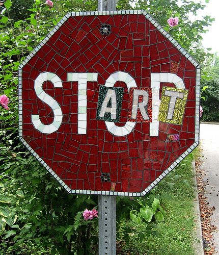 Stop/Start | When the city replaced the stop sign on our str… | Flickr Stop Signs Painted, Banksy Art, Stop Sign, Sign Decor, Mosaic Wall Art, Roof Garden, Creative Hobbies, Mosaic Wall, Street Artists