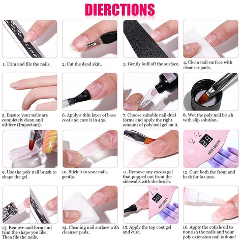 Modelones Poly Extension Gel Nail Kit 6 Colors With 48W Nail Lamp Slip Solution Rhinestones Glitter All In One Starter Kit 【US ONLY】 – MODELONES.com Nail Salon At Home, Polygel Nail, Poly Nail Gel, Nail Tutorial Videos, Nail Business, Pedicure Supplies, Sciatica Exercises, Nail Supply Store, Nail Pen