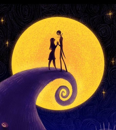 Nightmare before Christmas silhouette of just jack and Sally Nightmare Before Christmas Moon Scene, Nightmare Before Christmas Starry Night, Nightmare Before Christmas Hill Scene, Nightmare Before Christmas Mural, Nightmare Before Christmas Mountain, Disney Love Wallpapers, Nightmare Before Christmas Hill, Nightmare Before Christmas Moon, Nightmare Before Christmas Spiral Hill