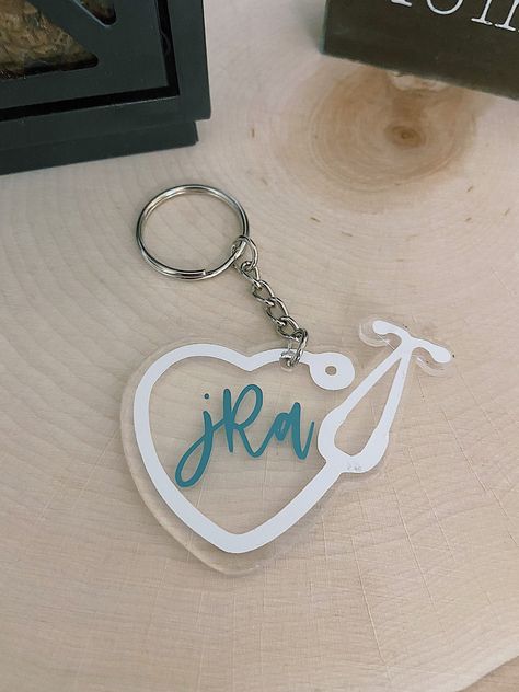 Acrylic Monogram, Heart Stethoscope, Holographic Blue, Keychain Acrylic, African Wear Styles For Men, Monogram Keychain, Medical Gifts, Acrylic Keychains, Different Fonts