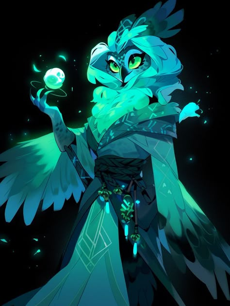 Peacock Anthro, Owlin Dnd Sorcerer, Bird Gijinka, Anthro Bird Art, Bird Witch Character Design, Bird Lady, Mouse Character Art, Bird Human, Splash Art