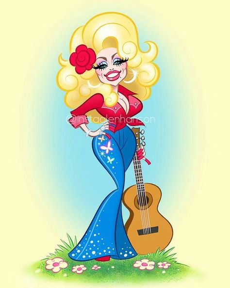 Dolly Parton Pinup Tattoo, Dolly Parton Caricature, Dolly Parton Artwork, Glen Hanson Art, Dolly Parton Art, Glen Hanson, Dolly Pardon, Donna Fargo, Dolly Parton Pictures