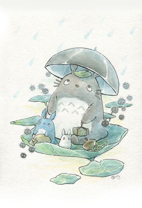 Totoro watercolor illustration - COSPLAY IS BAEEE!!! Tap the pin now to grab yourself some BAE Cosplay leggings and shirts! From super hero fitness leggings, super hero fitness shirts, and so much more that wil make you say YASSS!!! Watercolor Drawing, Cartoon Character, Umbrella, Lily, Japan, Anime