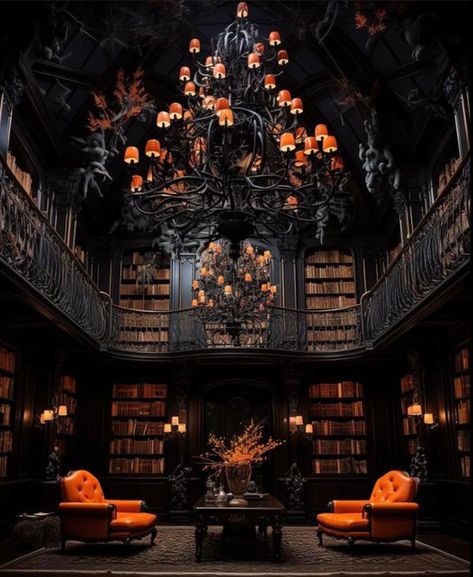 (2) Inicio / X Dark Academia Bookstore, Autumn Library, Interior Design Dark, Modern Cottage Homes, Elegant Halloween Decor, Gothic Elements, Books And Tea, Cabin Rustic, Autumn Breeze