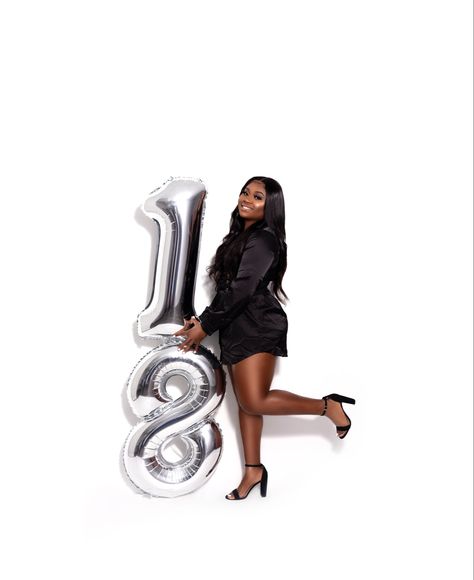 18th Birthday Photoshoot 😍 #photoshootideas #birthday #18thbirthday #18 #blackgirlmagic #plussizefashion 18th Birthday Pose Ideas, Birthday Poses With Balloons, White Backdrop Birthday Photoshoot, 18th Photoshoot, Birthday Studio Photoshoot Ideas For Women, 18th Birthday Photoshoot Themes, Birthday Photoshoot Studio, 18th Birthday Shoot, Studio Birthday Photoshoot