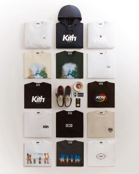 Kith | Kith Seoul Capsule To commemorate the opening of our latest flagship store - Kith Seoul, we will be releasing a special capsule designed… | Instagram Clothes Layout, Minimal Shirt Design, Clothing Logo Design, Streetwear Tshirt Design, Apparel Design Inspiration, Clothing Store Design, Shirt Design Inspiration, Just Us, Retail Store Design