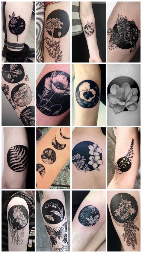 Cover Black Tattoo Ideas, Covering Up Colored Tattoos, Covering A Tattoo With Another Tattoo, Tattoo Ideas Female Coverup, Flower Coverup Tattoo Ideas, Circle Tattoo Cover Up Ideas, Back Of Arm Tattoo Cover Up, Good Tattoo Cover Ups Ideas, Mostly Black Tattoo