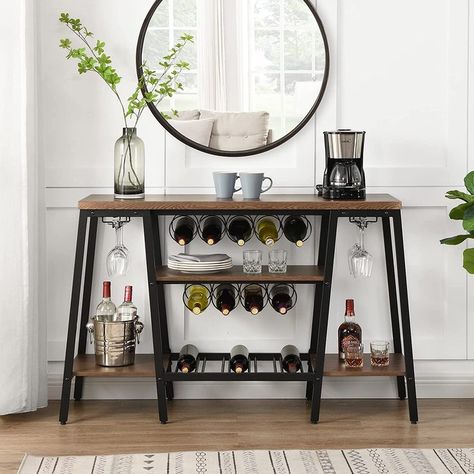 Wine Rack Table, Bar Console, Open Storage Shelves, Wine Bar Cabinet, Metal Wine Rack, Wine Rack Storage, Wine Shelves, Wine Bottle Rack, Wine Table