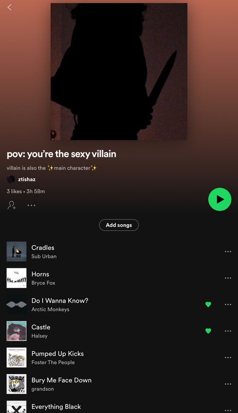 Spotify Playlist Names Villain, Spotify Playlist Covers Villian, Pov Spotify Playlists, Pov Playlists, Villain Playlist, Good Playlists, Music Suggestions Instagram Story, Summer Songs Playlist, Music Recs