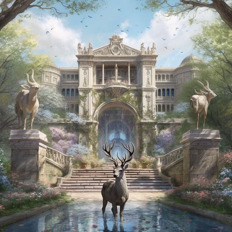 Fantasy Sanctuary, Fantasy Museum, Elf Kingdom, Elven City, Castle House Design, Italian Castle, Culture Aesthetic, Egypt Concept Art, Falling Kingdoms