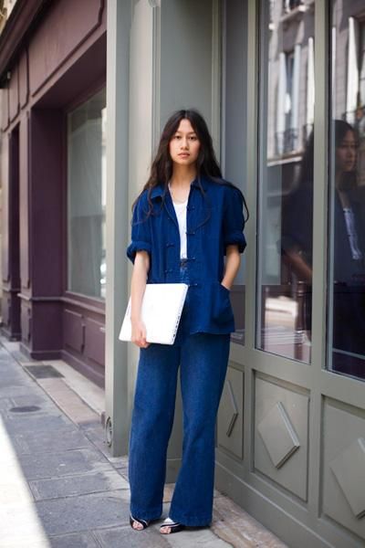 Wardrobe: Sarah-Linh Tran Looks Jeans, Christophe Lemaire, Silk Wrap Dresses, Double Denim, 가을 패션, Looks Style, Styling Tips, Mens Street Style, Fashion Pictures