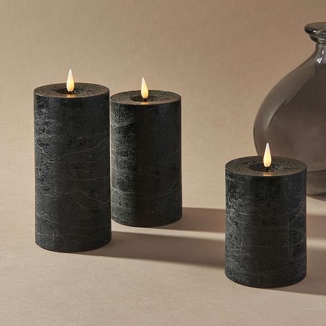 Floating Candles Halloween, Black Pillar Candles, Candles Halloween, Indoor Lanterns, Flameless Candle Set, Halloween Tablescape, Window Candles, Battery Candles, Outdoor Candles