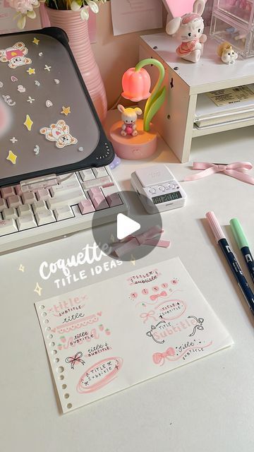 kaye (♡˙︶˙♡) on Instagram: "10 coquette title ideas for your study notes or journal! 🎀✨

inpos from pinterest ✨

⋆｡‧˚ʚ♡ɞ˚‧｡⋆

Tags:

#studygram #studygramph #studyvlogs #workgram #workgramph #workspace #studytable #workstation #desksetup #kpopdesk #deskorganization #deskdecor #deskspace #deskgoals #studyblr #studynotes #deskinspiration #desktour #notes #coquette #lettering #journaling" Coquette Lettering, Study Websites, Writing Design, Title Ideas, Desk Goals, Desk Inspiration, Desk Space, Note Book, Study Table