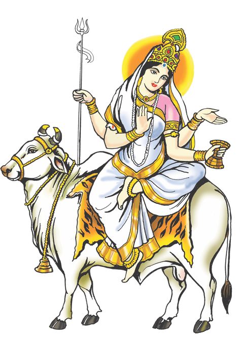 Mahagauri Devi Images, Skanda Mata, Mata Mahagauri, Das Mahavidya, Navaratri Images, Maa Mahagauri, Navratri Drawing, Jay Ambe, Maa Ambe