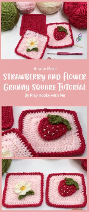 Easy Strawberry Granny Square Free Crochet Pattern Ideas - Carolinamontoni.com Flower Granny Square Pattern, Motifs Granny Square, Crochet Granny Square Tutorial, Flower Granny Square, Granny Square Pattern, Granny Square Crochet Patterns Free, Crochet Flowers Easy, Crochet Strawberry, Confection Au Crochet