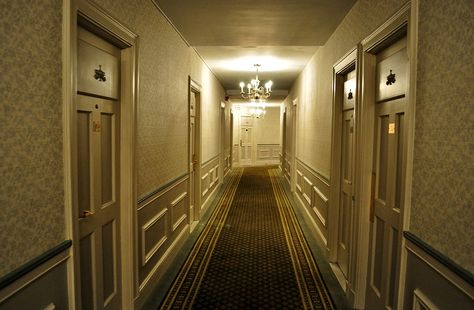 Hotel Hallway-photo by Andrea Finucane Old Hotel Hallway, Old Hallway, Apartment Walkway, Old Hotel, Vintage Hotel Aesthetic, Apartment Building Hallway, 2000s Theme, Hallway Paint, European Hotel