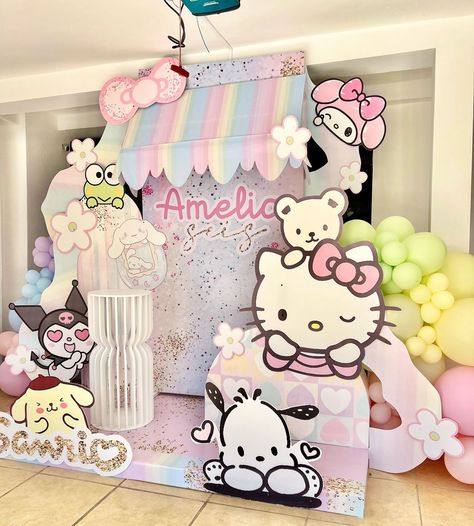 Amelia💕 • • • @cioccolatopostress #sanrio #sanriolover #balloons #balloonwalldecor #sanrioparty #hellokittylover | Instagram Hello Kitty Birthday Theme, Girls 9th Birthday, Hello Kitty Theme Party, Kitty Birthday Party, Minnie Mouse Birthday Decorations, Disneyland Birthday, Hello Kitty Birthday Party, Cute Birthday Ideas, Hello Kitty Themes