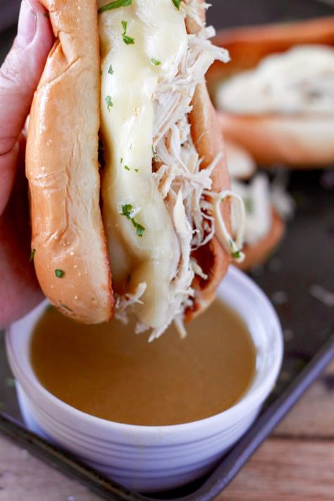 Slow Cooker Chicken French Dip Sandwiches - No. 2 Pencil Chicken French Dip, French Dips, Pressure Cooker Beef Stew, Chicken French, French Dip Sandwiches, Dip Sandwiches, Enchilada Ingredients, French Dip Sandwich, No 2 Pencil