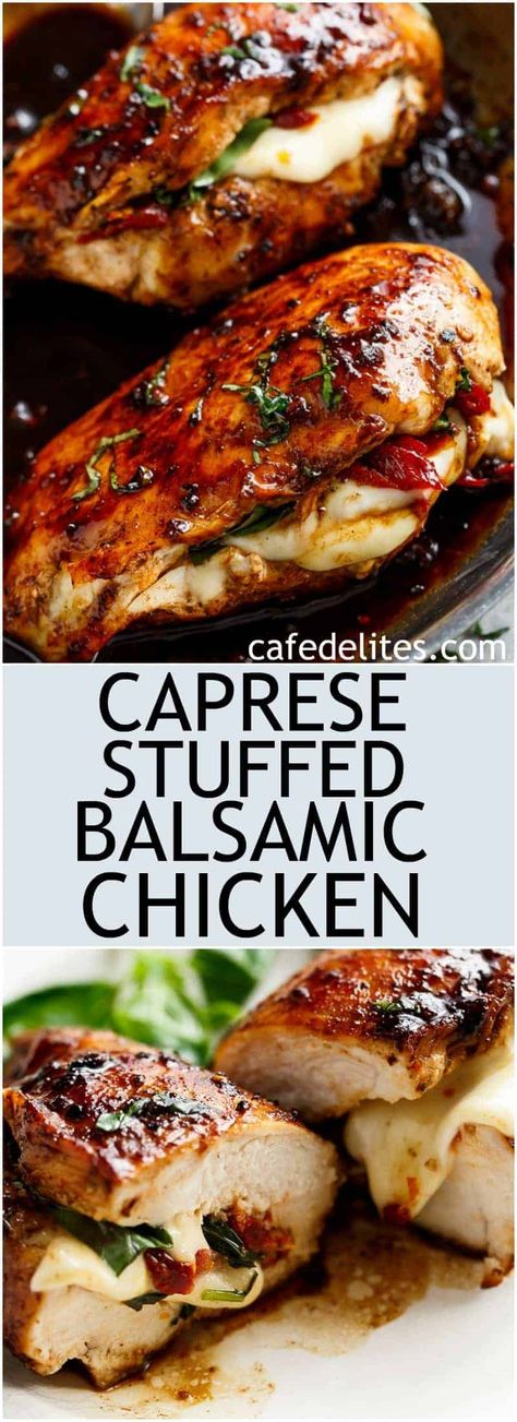 Balsamic Chicken Recipes, Carb Dinner, Balsamic Chicken, Sun Dried Tomatoes, Stuffed Chicken, Think Food, Poultry Recipes, Dried Tomatoes, Chicken Dinner Recipes